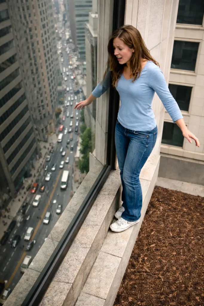 10 Bewildering Photos That Are Not Quite What They Seem Woman Standing on a Window Ledge