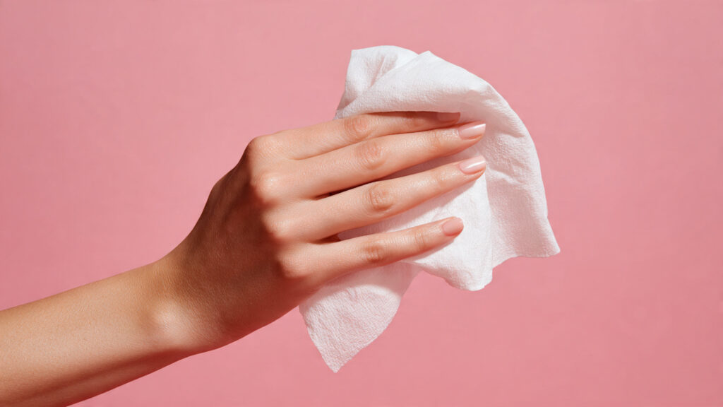 Women hand holding body wipes