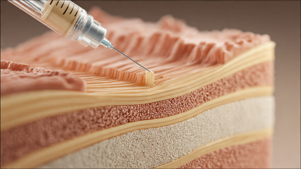 Illustration showing correct subcutaneous insulin injection depth and angle to avoid mistakes.