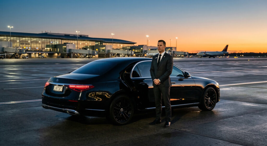 Understanding Adults Only Luxury Transfers A professional luxury chauffeur service providing adults-only luxury transfers at an airport terminal.