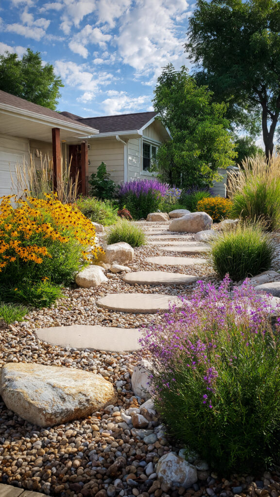 Budget landscape design using DIY plans and native plants for cost savings.