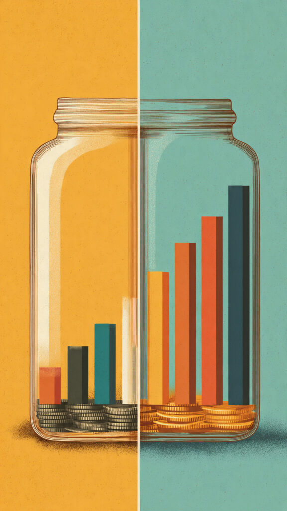 Comparison of CD vs savings account returns in 2025 showing APY differences and liquidity.