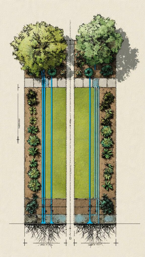 Drip irrigation vs sprinkler system comparison showing water efficiency and coverage.